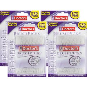 4 x The Doctor's BrushPicks, Interdental Brushes & Dental Picks, Gently Remove Food Debris from Braces & Dental Work, 275 Count, Pack of 4