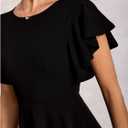 Women's Butterfly Short Sleeve Mini Dress Crew Neck A Line Elegant Work Office Dresses (Black, S)