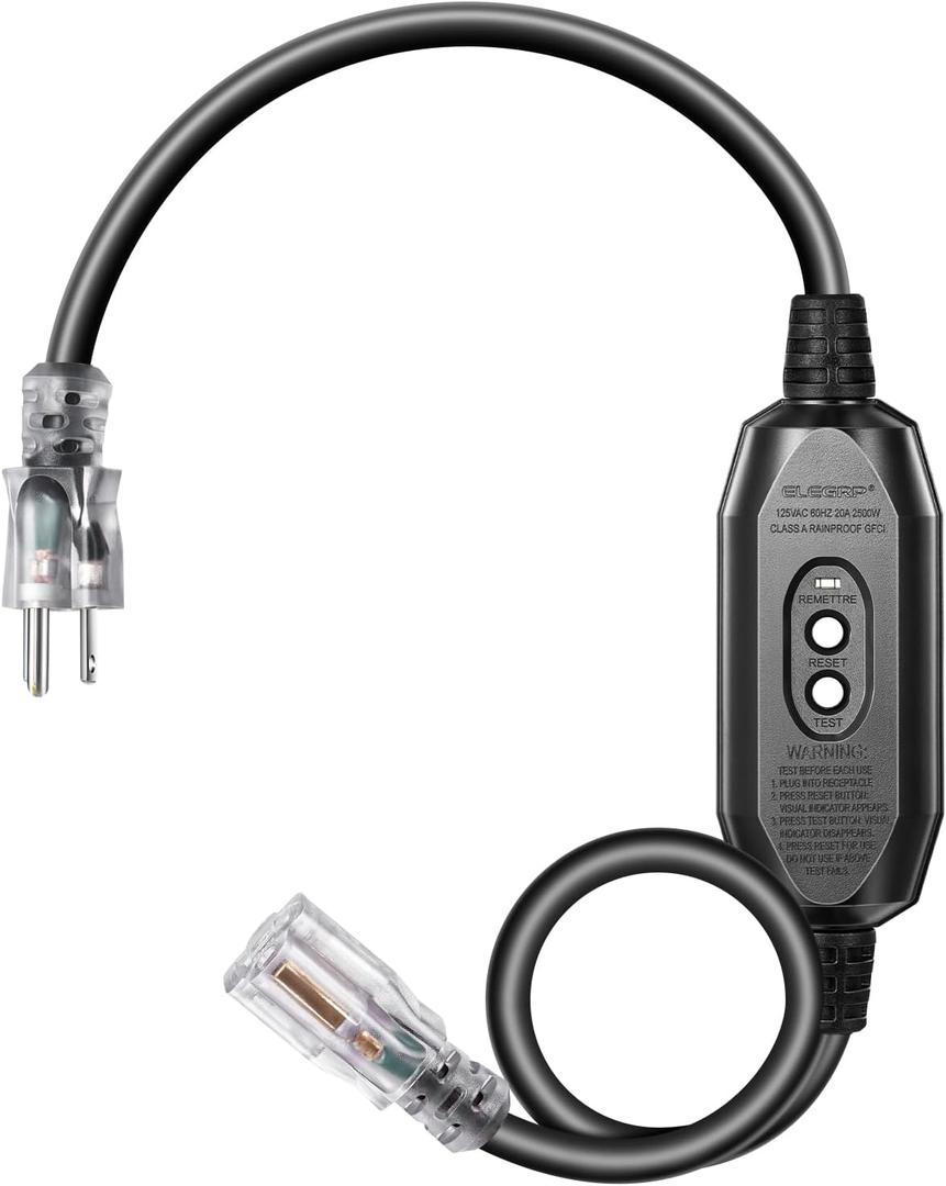 DEWENWILS 3Ft Automatic GFCI Extension Cord Outdoor, 12/3 SJTW Heavy Duty Extension Cord, Power Cord with LED Lighted 3 Prong Plug, 15A/125V/1875W, Black, UL Listed