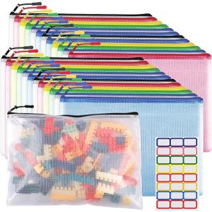 24pcs Mesh Zipper Pouch Bags A4 Zipper Bags for Classroom Organization, Waterproof Document Zipper Pouches for Cosmetics, Travel Storage File Bags for Office Supplie