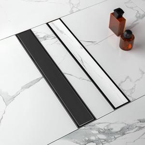 36-Inch Linear Shower Drain with Tile Insert Grate, SUS 304 Stainless Steel Linear Drain, Matte Black Long Rectangle Shower Floor Drain with Leveling Feet, Hair Strainer, Fits Bathroom