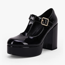 Coutgo Women's T-Strap Round Toe Platform Heels Chunky Heel Patent Mary Jane Dress Shoes 8