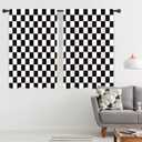 Riyidecor Black White Checkered Curtains Vintage Y2K Abstract 2000s 70s Hippie Groovy Aesthetic Classic Cute Retro Rod Pocket Modern Bedroom Living Room Treatment Fabric 2 Panels 42Wx45H Inch