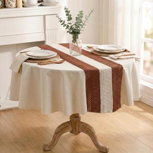 Horaldaily Caramel Table Cloth 6060 Inch Round, Farmhouse Rustic Heavy Weight Tablecloth, Wrinkle Free Farmhouse Style Table Cover for Home Party Decor