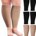 Syhood 3 Pairs 20 Inches Wide Plus Size Calf Compression Socks for Circulation Compression Long Legs Sleeves 20 30 mmhg Calf Muscle Sleeve for Women Men, One Size