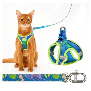 Cat Harness and Leash Set, Step-in Escape Proof Adjustable Vest Harness for Cats, Lightweight Soft Breathable Reflective Kitten Harness for Walking Travel, Camping, L
