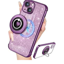 for iPhone 15 Plus Case - Women Glitter Bling Girly Compatible with MagSafe Ring Stand Magnetic Phone Case Cute Girls Sparkly Luxury Elegant Aesthetic for Apple 15 Plus Cases - Purple
