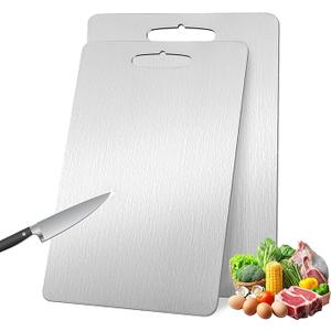 2 Pack Titanium Cutting Boards 100% Pure Titanium for Kitchen .Cutting Edge Hygiene & Durability.Double sided food-grade Titanium Cutting Board For Meats sy to Clean15 * 11