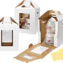 Wowxyz 3 Pack Tall Cake Boxes for Tier Cakes 14x14x16 Inch Disposable Layer Tall Baking Carrier with Window Large Tierd Bakery Take Out Transport Containers with Handle for Wedding, Birthday, Party
