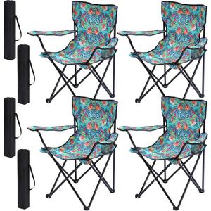 4 Pcs Floral Folding Chairs for Outside, Camping Chairs Set, Portable Lawn Chair with Armrests & Carry Bags, Outdoor Travel Lightweight Folding Chair for Picnic & Beach(Fresh Bloom)