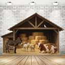 Panelee 9.8x6.5ft Christmas Nativity Backdrop Decoration Nativity Stable Scene Backdrop Banner Farm Barn Manger Straw Bales Haystack Yard Garage Door Wall Decor for Xmas Holiday Party Decor
