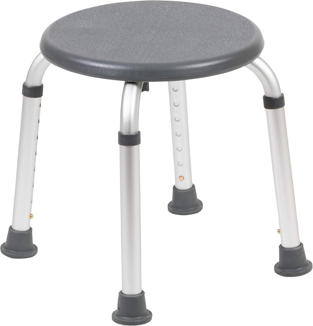 Flash Furniture Hercules Series Aluminum Bath and Shower Chair with Adjustable Height, Anti-Slip Medical Chair, 300 lb. Static Weight Capacity, Gray