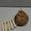 Gecko Tank Accessories Natural Coconut Shell Hut with Climbing Ladder & Suction Cup Hermit Crab Toys Reptile Hideout for Leopard Gecko Snake Lizard and Small Pets Habitat Decor