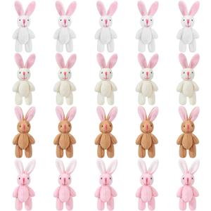 Sumind 20 Pieces Easter Mini Plush Rabbit Tiny Joint Bunny 2.4 Inch Small Rabbit Doll Soft Bunny Stuffed Animal Toys for Birthday Cake Wedding Decorations Party Favors(Short Plush Style)