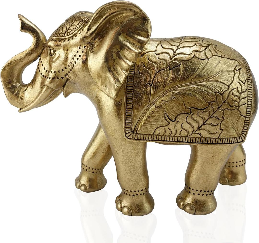Gold Elephant Statue Decor 9.8IN for Shelf Room Desk Table Home Office Bookshelf,Elephant Gift for Mom Women or Daughter Unique Housewarming Gifts (Sf9084 Elephant)