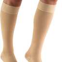 Truform 20-30 mmHg Compression Stockings for Men and Women, Knee High Length, Dot Top, Closed Toe, Beige, Large (Large (1 Pair))