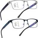 SKYOAK 2 Pack Refined Progressive Multifocus Reading Glasses Men Blue Light Blocking Readers Metal Frame Spring Hinge (Black+Gunmetal, 1.5) (Top is Not 0 (3ft Range) - Black + Gunmetal)