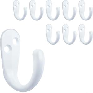 IBosins 9PCS Coat Hooks Wall Mounted Single Prong Robe Hook for Hanging Towel Hooks with 30 Screws for Bags, Hat, Cap, Scarf, Cup (White)