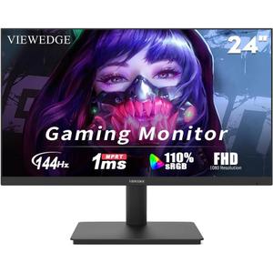 24 Inch Gaming Monitor 1080p 144hz, IPS 1ms FHD Computer Monitor with 110% sRGB, Bluelight Filter, HDMI & VGA Port, Support Wall Mount