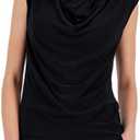Anne Klein Womens Harmony Knit Cap Sleeve Cowl Neck Top Shirt, Asphalt, XX-Small US