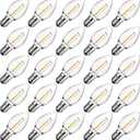 Meconard C7 LED Replacement Christmas Light Bulbs, C7 Shatterproof LED Bulbs for Christmas Indoor Outdoor String Lights, E12 Candelabra Base, Commercial Grade Holiday Bulbs, Warm White, 25 Pack