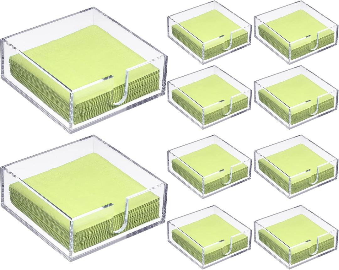 Acrylic Cocktail Napkin Holder for Table, Clear Beverage Napkin Holder Square Rectangle for Dinner, Kitchen, Bathroom, Restaurant, Bar (10 Pieces, 5.5 x 5.5 Inch)