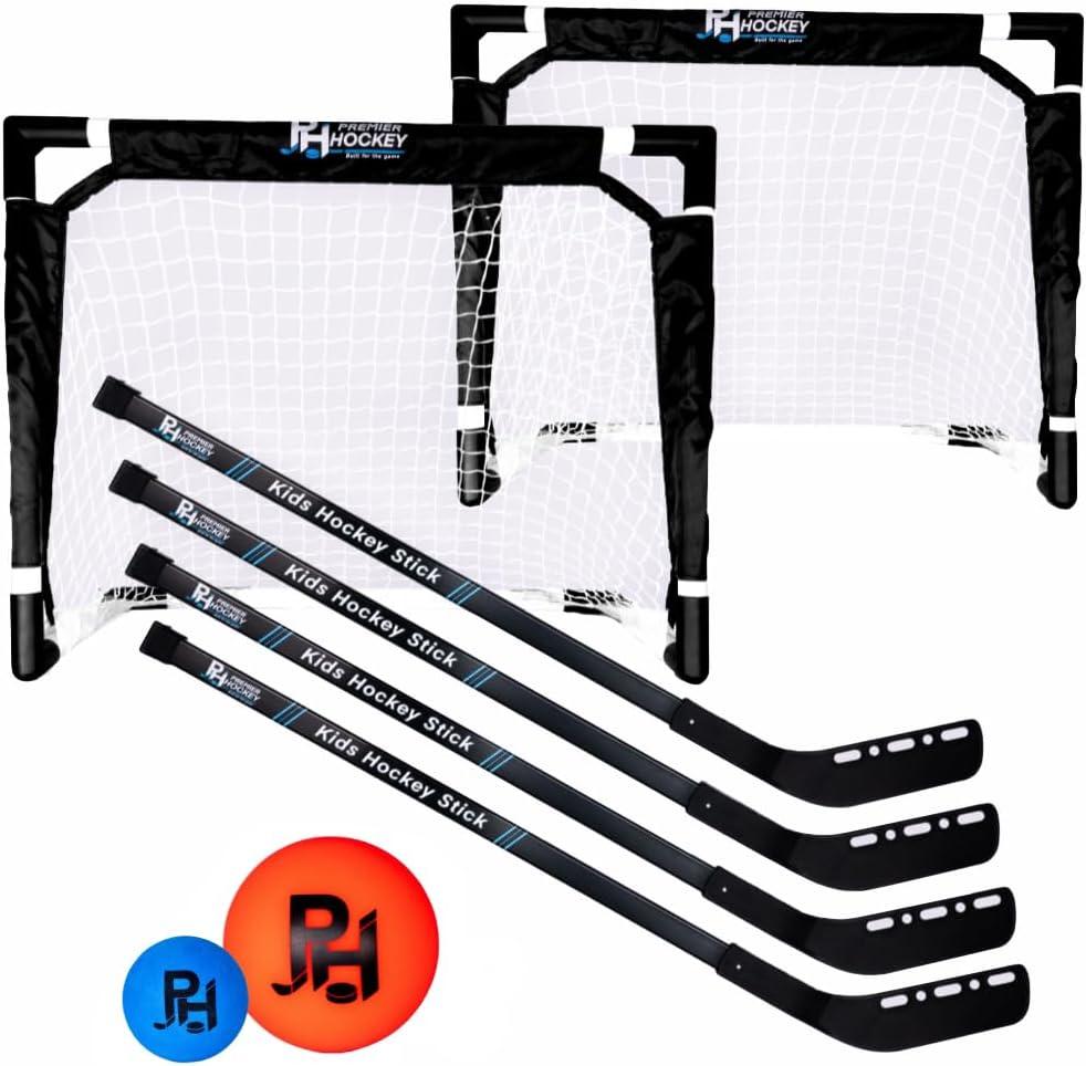 Premier Sports - Kids Hockey Set  (4) Sticks, (2) Mini Goals, (1) Foam & (1) Standard Balls  Complete Beginner Set for Ages 3-9