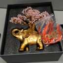 Rose Quartz Crystal Money Tree on Gold Mini Elephant Statue, 10Gemstone Bonsai Tree of Life Home Dcor Gifts for Wealth Positive Energy, Feng Shui Dcor