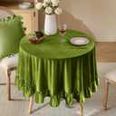 KKJIAF Olive Green Velvet Round Tablecloth 70 inch, Retro Farmhouse Ruffle Round Table Cloth Washable Table Cover for Wedding Buffet Parties Baby Shower Kitchen Decoration