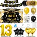 13th Birthday Decorations for Boys - Black and Gold Happy Birthday Banner Teenager Backdrop Number 13 Balloon, Latex Balloons Paper Pompoms for 13 Year Old Teen Party Supplies