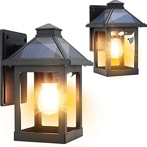 2 Pack Solar Wall Lanterns Outdoor with 3 Modes, Dusk to Dawn Motion Sensor LED Sconce Lights IP65 Waterproof, Exterior Front Porch Security Lamps Wall Mount Patio Fence Garage Decorative
