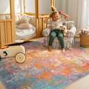 RELEANY Washable Area Rugs 9'x12' Non-Slip Modern Abstract Soft for Living Room Entryway Bedroom Nursery, Print Pattern, Orange Blue Pink Yellow Colorful
