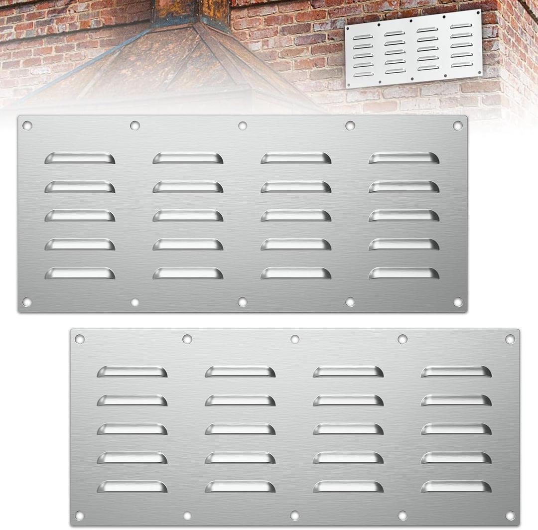 2 Pack Stainless Steel Venting Panel for Grill Accessory Stainless Steel Vent Cover Grill Vent for Masonry Fire Pits and Outdoor Kitchen, 15" by 6-1/2"