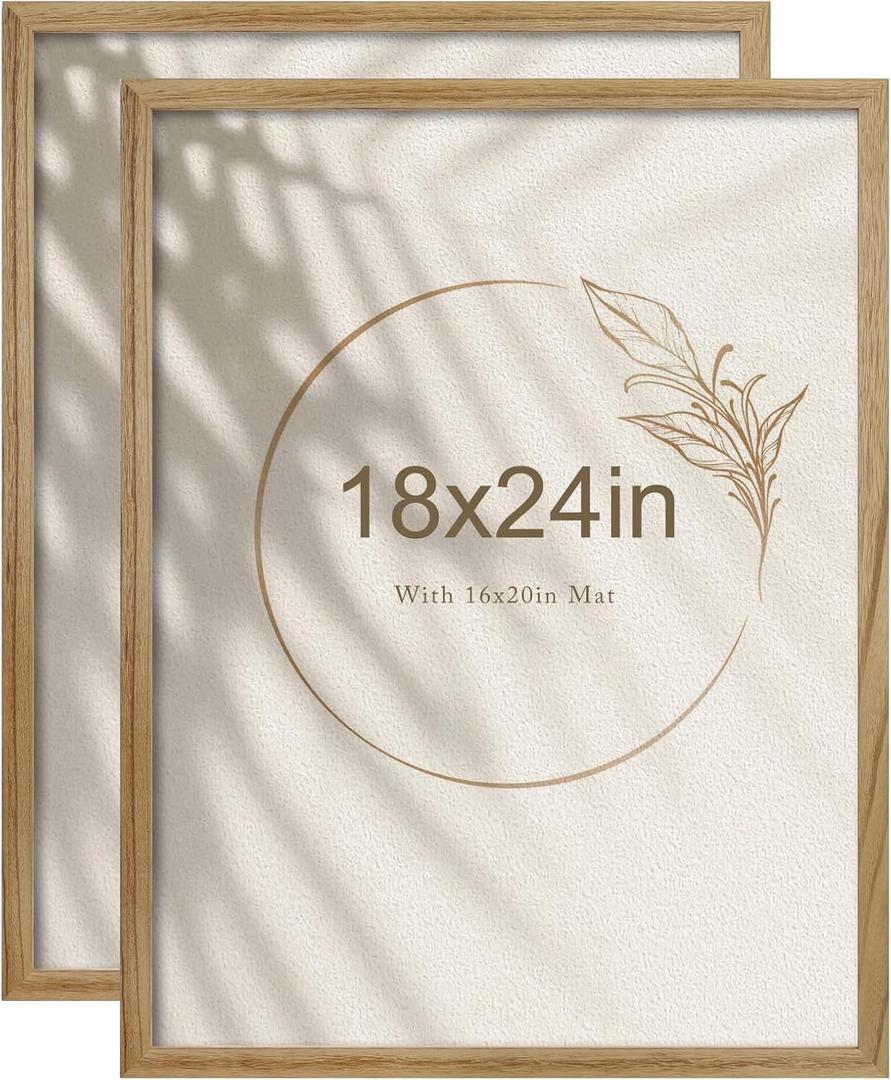 Egofine 18x24 Poster Frame Set of 2 Solid Wood Frame with Plexiglass Matted for 16x20 for Wall Mounting Hanging Picture Frame Vertically or Horizontally, Carbonization (Carbonized Brown)