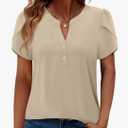 Womens Tops Dressy Casual Short Sleeve Pleated Tshirt  Summer Loose Fitting Blouse Fashion V Neck Business Shirt, M