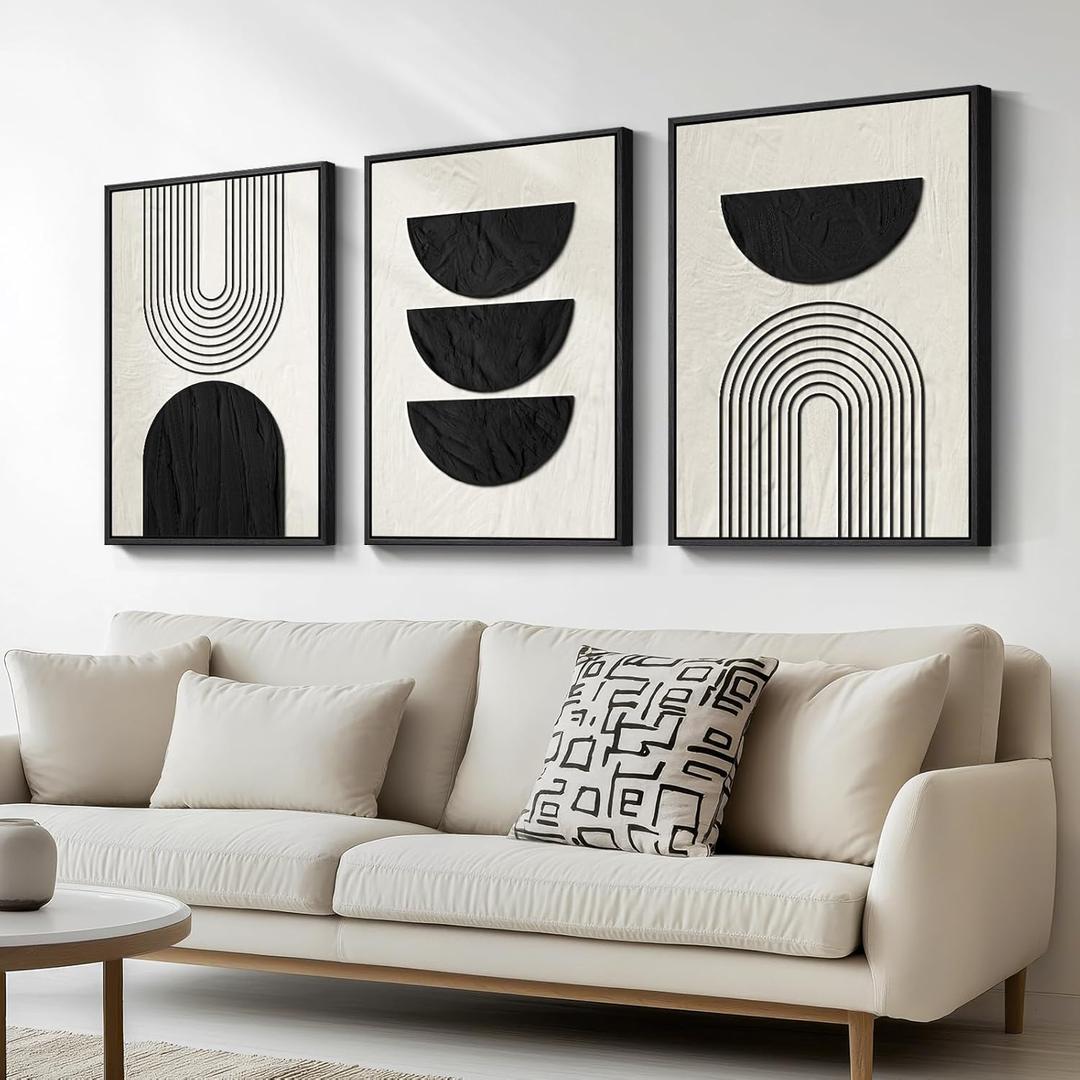 Large Framed Neutral Black and Beige Wall Art, 3 Piece Modern Canvas Prints Paintings Artwork for Walls, Minimalist Boho Geometric Pictures Wall Decor for Living Room Bedroom Home Office 20x30 In, 20" W X 30" H X 3pcs