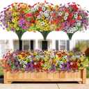 MERIXMAS 24 Bundles Artificial Flowers for Outdoors Decorations, Fake Flowers Artificial Plants Outdoor, Colorful Daisy Eucalyptus Realistic UV Resistant for Garden Patio Porch Home Decor