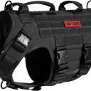 OneTigris Large Tactical Dog Harness, No Pulling Adjustable Dog Vest Harness, Heavy Duty Dog Harness with Handle, Large Hook and Loop Panels for Patch Black