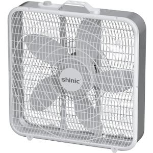 Shinic 20 Inch Box Fan, 3-Speed Cooling Fan for Air Circulation, Easy Carry Handle and Safety Grills, Indoor Use Home Garage and Workshop, White (1)