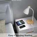 LALISU Metal Desk Lamp Wireless Charging Table Lamp Touch Reading Lights Arc Desk Lamps for Bedroom, 3 Way Dimmable Bedside Lamp with USB Charging Ports Lamp for Study Room and Office (White)