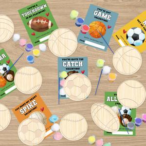 Ertyjikg Valentines Day Gifts for Kids - 28 PCS Valentines Cards Classroom with Art Supplies Sports Wood Painting Craft Kits for Classroom Exchange Valentines Party Favors