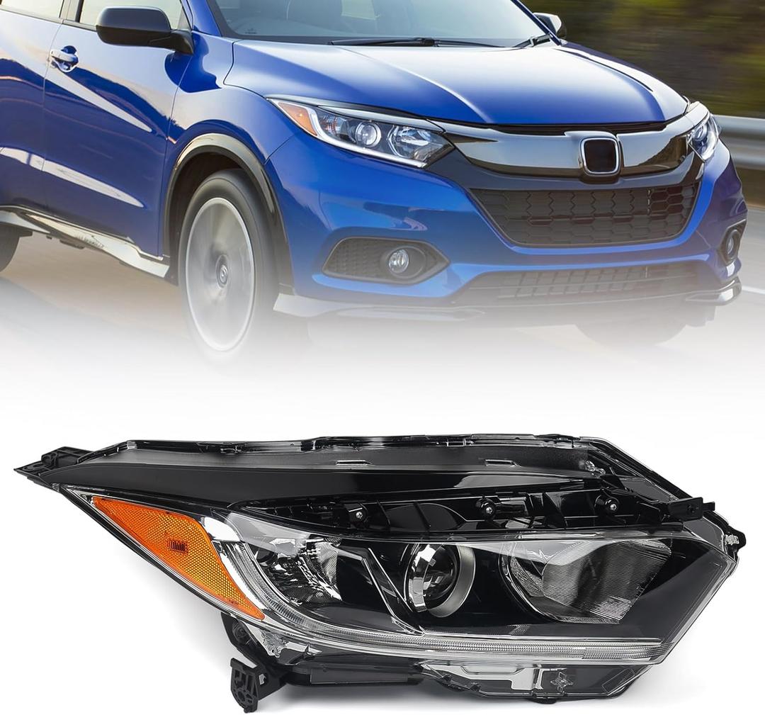 Huray Right Headlight Assembly for Honda HRV 2019 2020 2021 2022 [Halogen Type] [LED DRL] OE Head Lamp Replacement Passenger Side