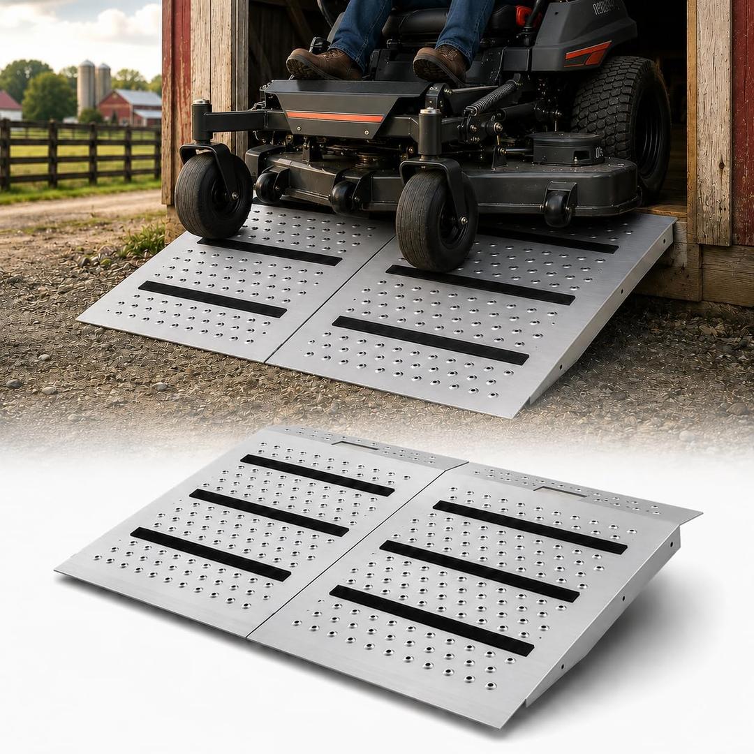 29" x 48" Upgraded Dual Layer Anti Slip Shed Ramps with Strips, 1500 LBS Heavy Duty Ramps for Sheds, Punch Plate Lawnmower Loading Ramp Set for Lawn Tractor ATV Garages Barns Wheelbarrow, 2PC
