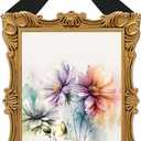 Leinuosen 5 x 7 Inch Resin Vintage Gold Bow Picture Frame Antique Gold Picture Frame Wall Mount Textured Rectangle Photo Holder Decorative Wall Hanging for Valentines Gift Home Office Decor(Black)