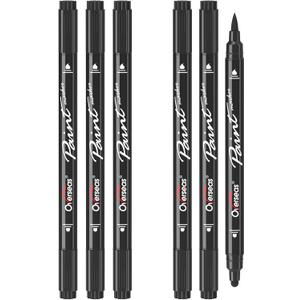 Overseas Black Acrylic Paint Markers, 6 Pack Dual Tip Paint Pens Acrylic Markers - Dot and Brush Tip Coloring Marker for Wood, Rock, Canvas, Glass, Metal, Plastic, Rubber, Fabric, School Supplies