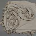 Decorative Throw Pillow Covers with Pom-poms Soft Velvet Solid Cushion Covers 20 X 20 for Sofa Couch Bedroom Car, Pack of 2, Ivory