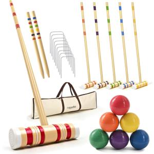 ropoda 35In Updated Six-Player Croquet Set with Wooden Mallets, Colored Balls, Sturdy Carrying Bag for Adults &Kids, Croquet Set Perfect for Lawn,Backyard,Park and More