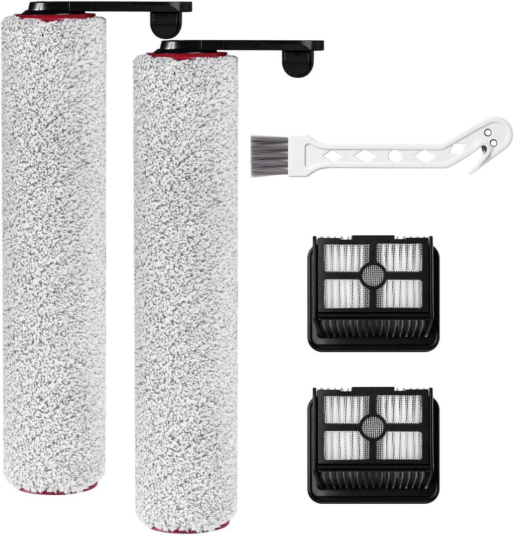 H12 Pro Replacement Brush Rollers and HEPA Filter Kits Compatible with Dreame H12 Pro, H12 Dual, G10 Pro Cordless Wet and Dry Vacuum Cleaner Replacement Parts, 2 Brush Rollers & 2 Filters