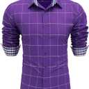 COOFANDY Mens Plaid Dress Shirt Long Sleeve Business Casual Regular Fit Button Down Shirts (Purple, XXL)