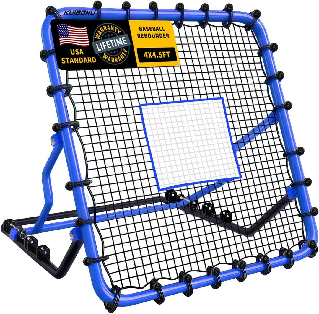 Baseball Rebounder Net - 4x4.5 FT Baseball & Softball Pitch Back Rebounder with 4 Adjustable Angles, Sturdy Steel Frame, Anti-Tear HDPE NET, Perfect for Pitching Fielding Catching Practice